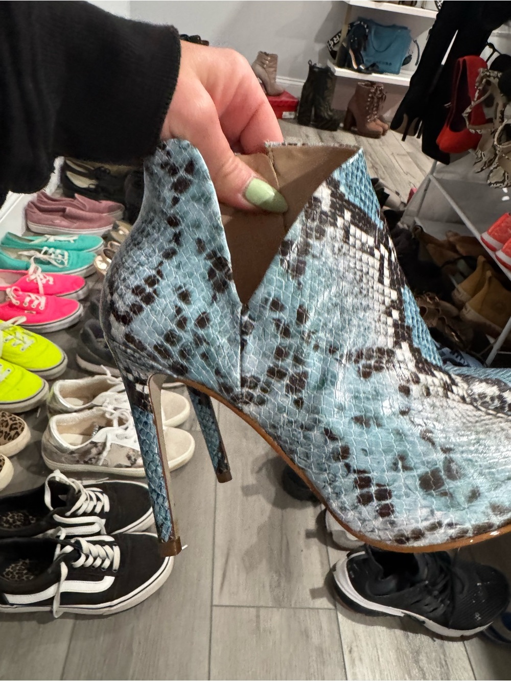 Jessica Simpson Blue Snake-Print Stiletto Bootie